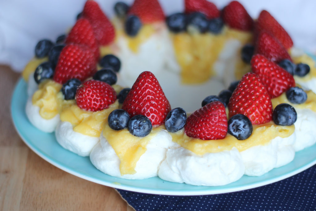 Sugar Free Pavlova with Lemon Curd with Fresh Berries. Try this delicous desert this holiday season.